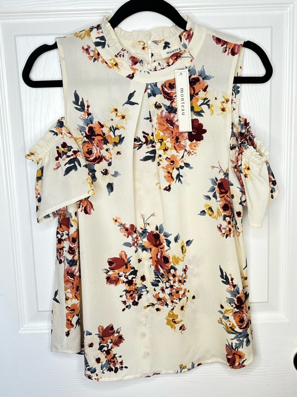Monteau Los Angeles Floral Cold Shoulder Blouse XL NWT